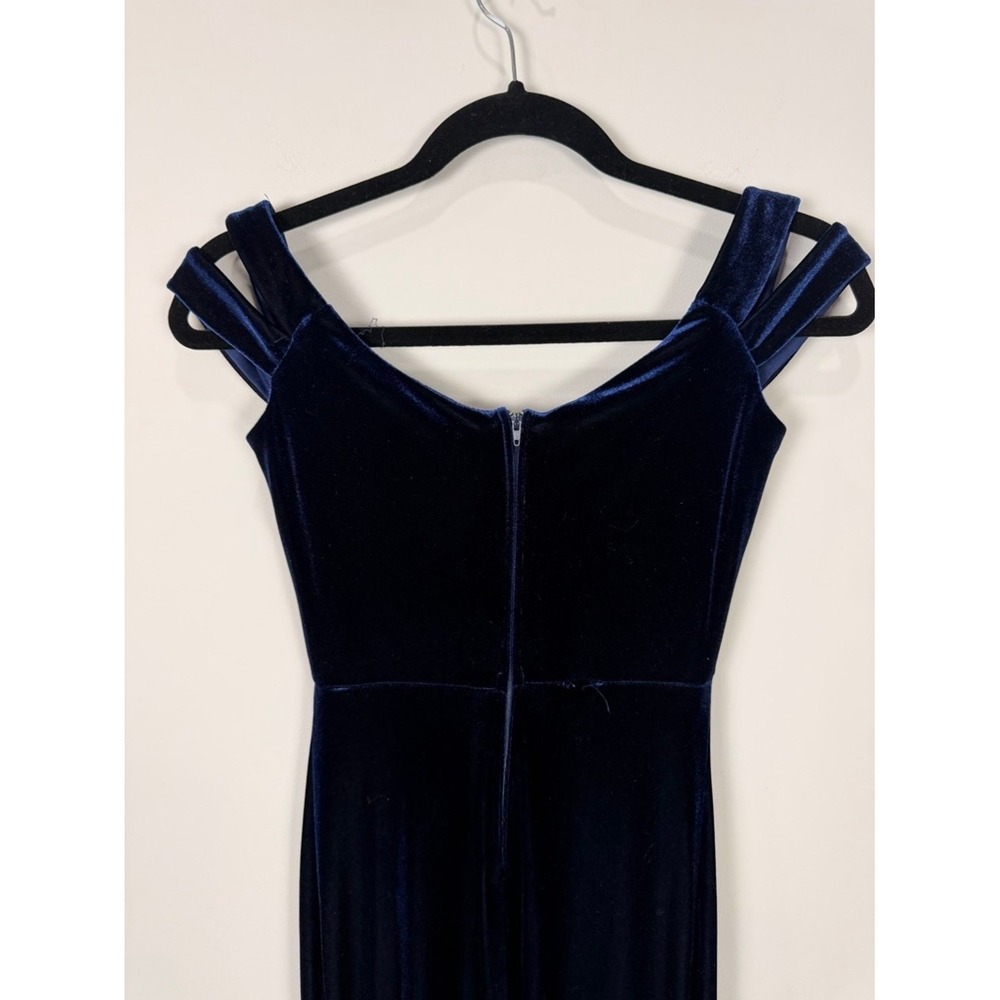 Velvet Evening Gown Formal Floor Length Royal‎ Blue Spaghetti Strap 6 - Picture 6 of 11